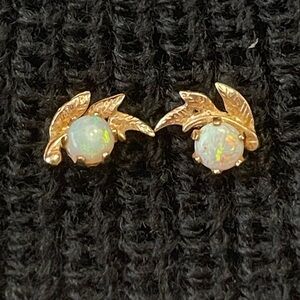 Elegant Gold and Opal Leaf Earrings